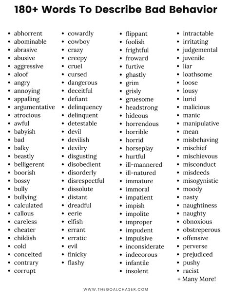 180 Words To Describe Bad Behavior The Goal Chaser
