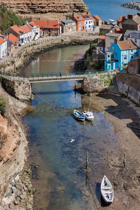 Staithes North Yorkshireuk August 21 High Angle View Of St