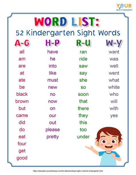 Basic Sight Words For Kg Printable Templates