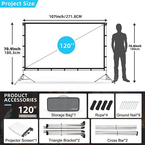 Projector Screen With Stand Vamvo 120 Inch Portable Foldable