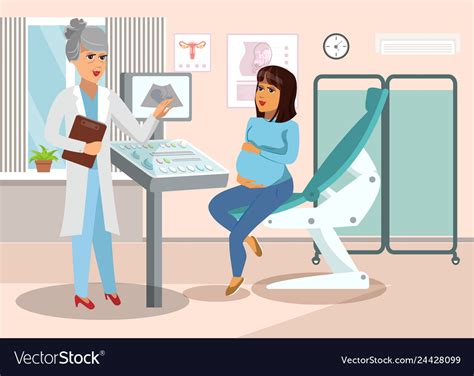Gynecologist At Hospital Cartoon Royalty Free Vector Image