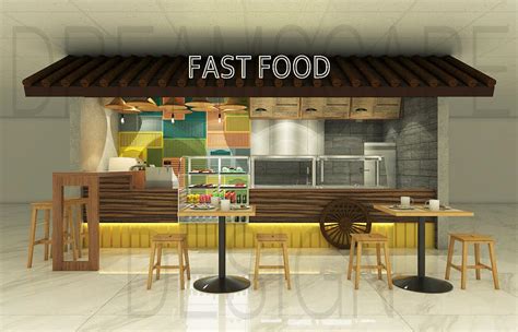 Architecture Design A Small Fast Food Restaurant Stall Of 15 Sqm Front