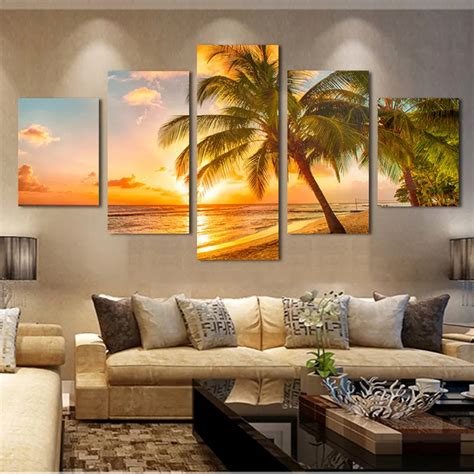 New 5 Piecessets Canvas Art Canvas Paintings Tropical Beach Palm Tree