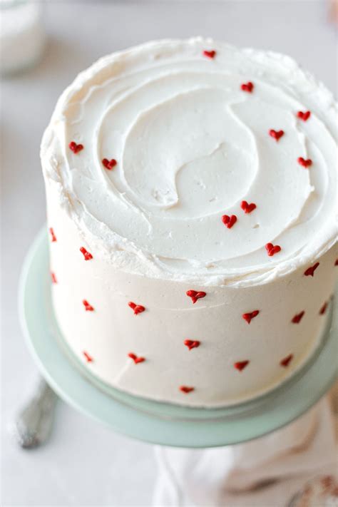 Red And White Valentines Day Cake With Mini Hearts Curly Girl Kitchen