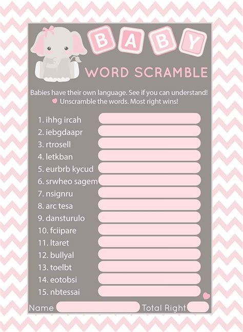 Baby Shower Word Scramble With Answers Designalamps
