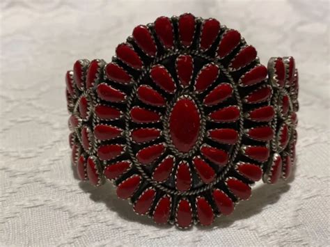 Native American Navajo Larry Moses Begay Signed Silver Red Coral
