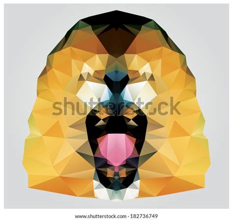 Geometric Polygon Lion Head Roaring Pattern Stock Vector