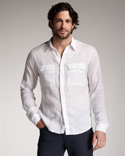 Theory Two Pocket Linen Shirt In White For Men Lyst
