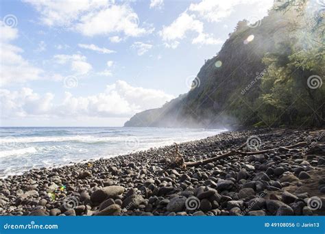 Beautiful Black Stone Beach Waipio Valley Hawaii Stock Photo Image