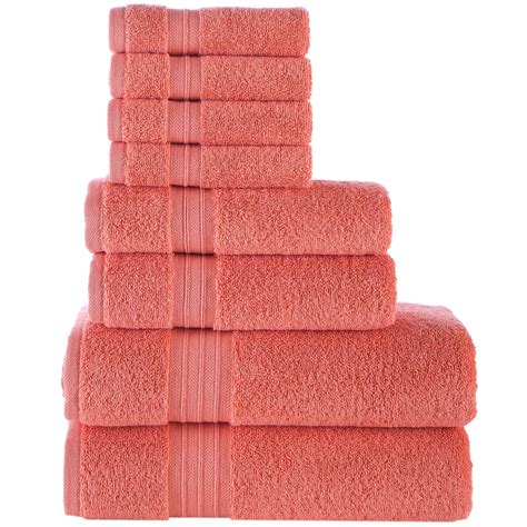 Qute Home Coral Red Towels Set Of 8 Bosporus Collection Towel Set
