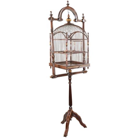 Offered Is A Large Hanging Antique Mahogany Birdcage With Its Original