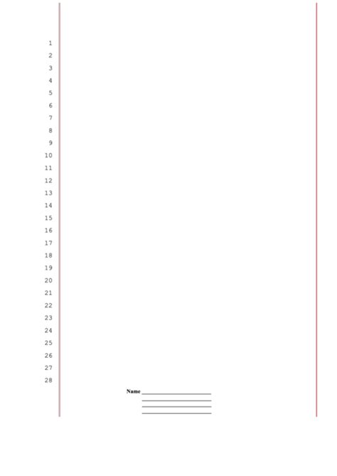 Blank Legal Pleading Paper 28 Lines Red Lines Personalized Printable