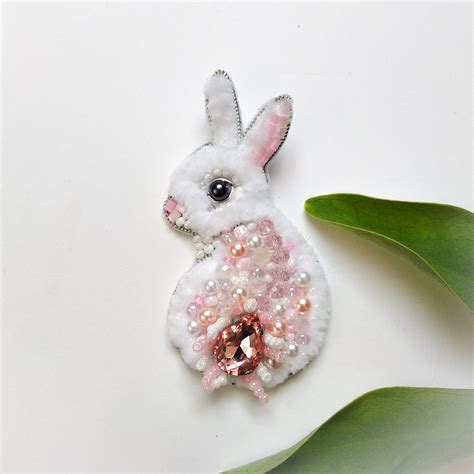 White Rabbit Brooch Pin Beaded Brooch Bunny Handmade Easter Etsy
