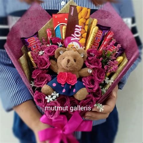 Jual Buket Bunga Coklat Boneka Bandung Murah Unik Teddy Bear Purple