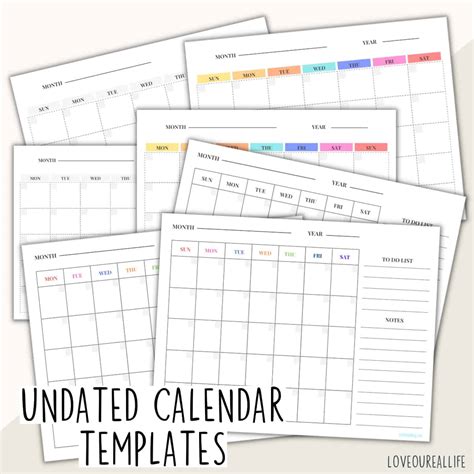Free Blank Undated Monthly Calendar Printable Template ⋆ Love Our Real Life