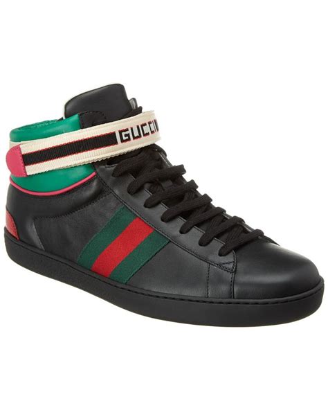 Gucci Leather Stripe Ace High Top Sneaker In Black For Men Save 12