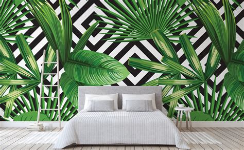 Palm Leaves Tropical Wall Mural Palms Over Diamonds