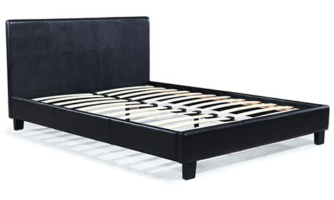 Double Full Size 713 Black Leather Bed Frame With Slats Mysleep Furniture
