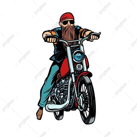 Biker Hombre Barbudo En Una Motocicleta Aislado Sobre Fondo Blanco Png