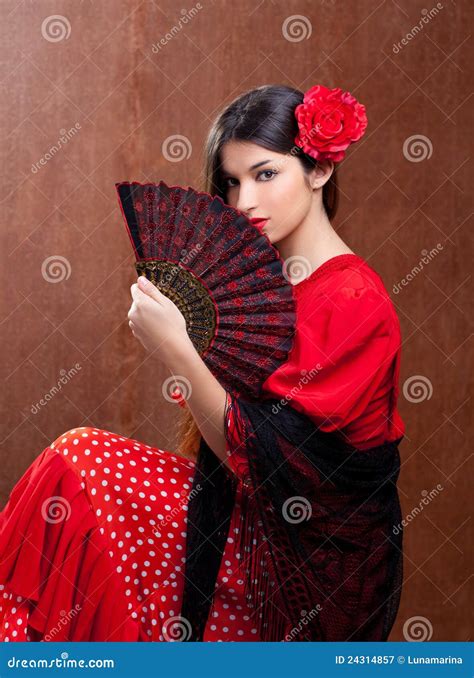 flamenco dancer woman gipsy red rose spanish fan stock image image of black frilly 24314857