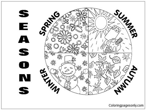 4 Seasons Tree Coloring Page