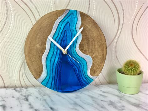 River Wall Clock Oak Wood And Resin Wall Clock Unique Wall Etsy