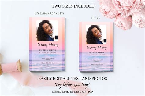 Ocean Sunset Funeral Program Template for Woman | Obituary Template