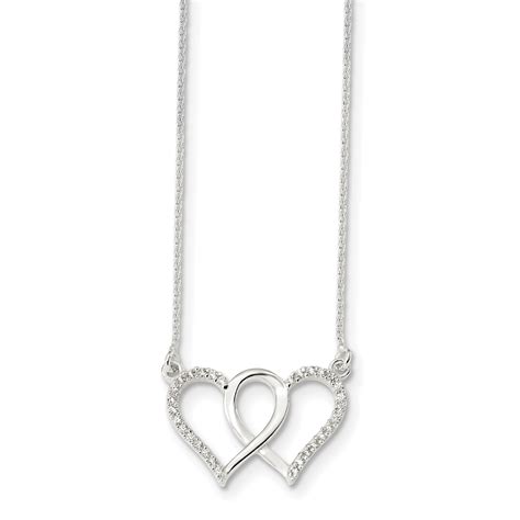 icecarats 925 sterling silver interconnected cubic zirconia cz double hearts 18 inch chain