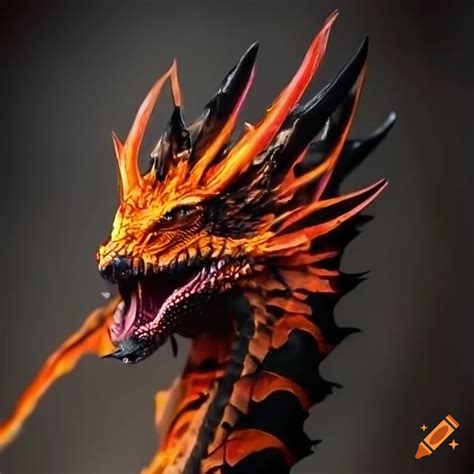 Black And Orange Dragon With Flaming Eyes On Craiyon