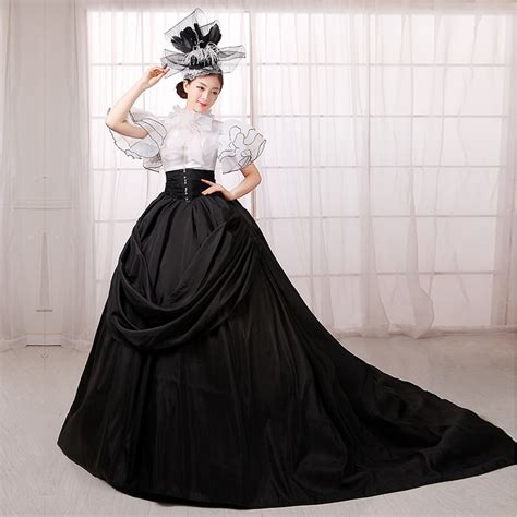 Customized 2018 Rococo Baroque Masquerade Party Dress Black And White