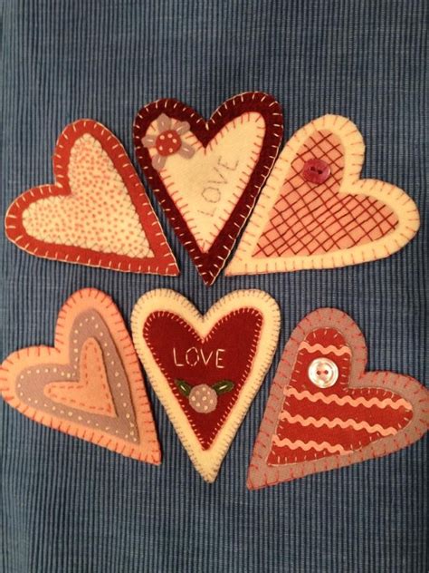 Hand Stitched Wool Felt Hearts Wool Felt Projects Felted Wool Crafts