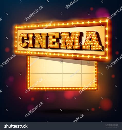 Retro Cinema Marquee Neon Lights Advertising Sign Background Vector