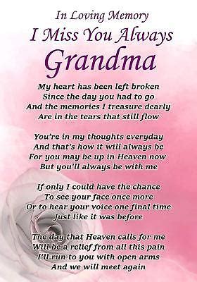 I MISS YOU Always Grandma Memorial Graveside Poem Card Free Ground Stake F PicClick UK