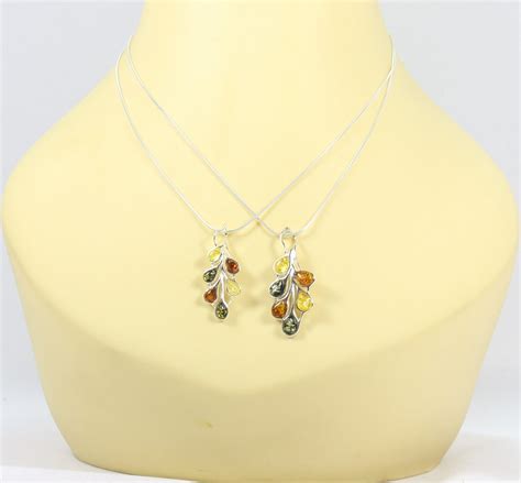 Natural Baltic Amber Sterling Silver 925 Pendant And Chain Necklace