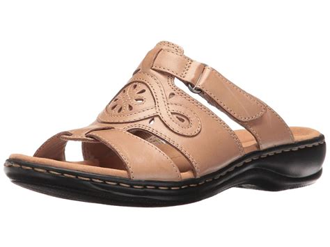 Clarks Womens Leisa Open Toe Casual Slide Sandals Sand Leather Size