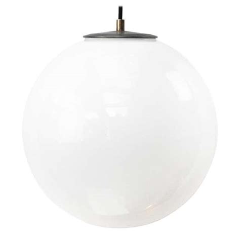 White Opaline Glass Globe Vintage European Metal Top Pendant Lights At 1stdibs