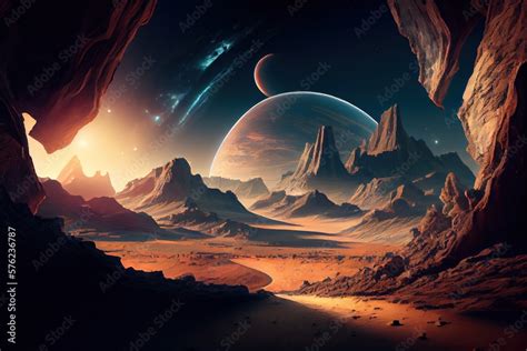 Space Landscape Desert Landscape On The Surface Of Another Planet With