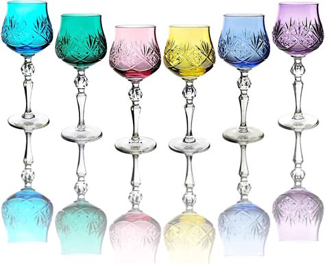 Neman Tm7841mc 8 Oz Handmade Crystal Cut Wine Glasses Multi Colored