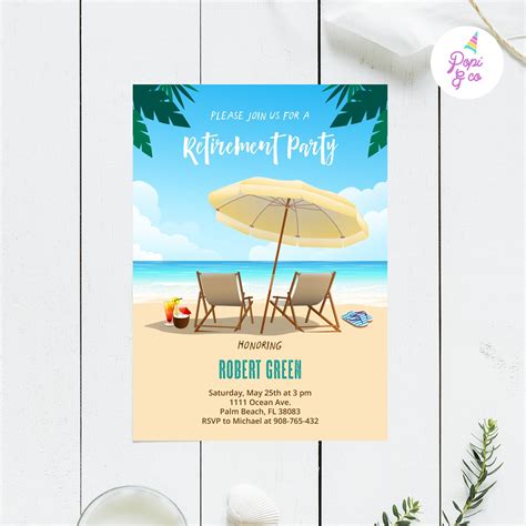 Beach Retirement Party Invitation Printable Summer Retirement Party