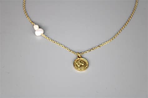 Dainty Double Pearl Coin Necklace Pearly Elements