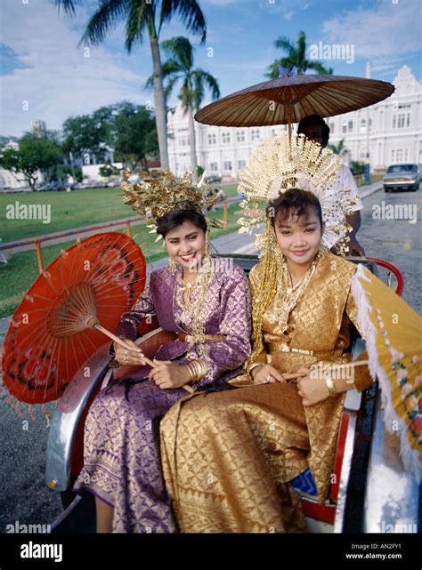 Women Dressed In Traditional Malay Costume In Trishaw Penang Malaysia