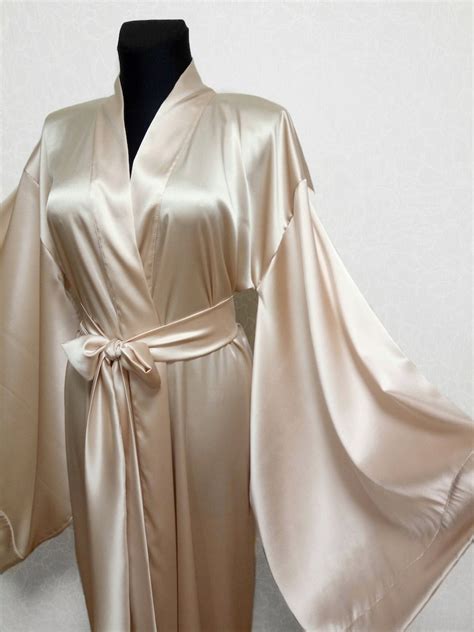 Long Silk Robe Floor Length Robe Silk Kimono Robe Ivory Etsy