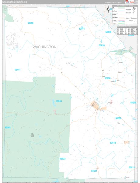 Washington County Mo Carrier Route Wall Map Premium Style By