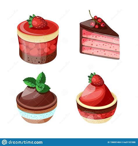 Set Of Colorful Desserts With Forest Fruits Chocolate Cakes With