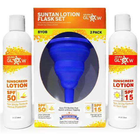 hidden sunscreen alcohol flask t set 2 8oz bottle pack with collapsible silicone funnel