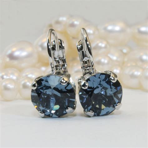 Navy Blue Earrings Navy Blue Swarovski Crystal Navy Single Etsy