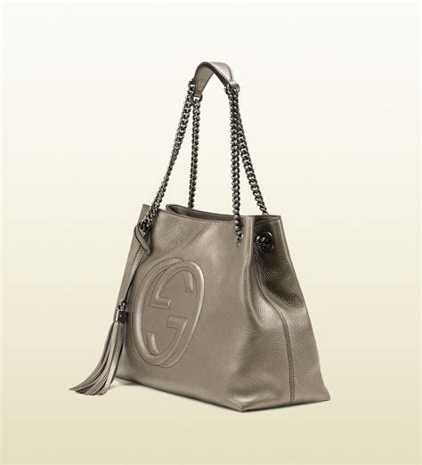 Gucci Soho Metallic Leather Shoulder Bag In Gray Lyst