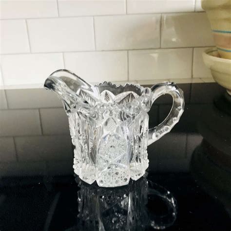 antique cut glass creamer cream pitcher collectible tableware kitchen farmhouse cottage bed and