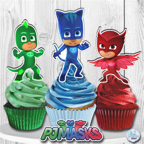 Pj Masks Cupcake Toppers Cupcake Picks Double Sided 2 Etsy