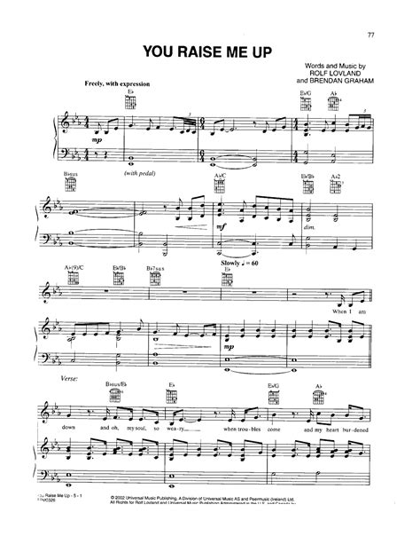 Partituras Musicais You Raise Me Up Josh Groban Piano n º 1529